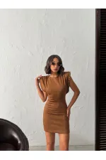 Topshow - Toptan Droplu Scuba Süet Elbise - Taba