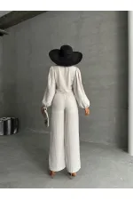 Glitter Striped Front Tie Wholesale Blouse - Stone Silver | TOPSHOW | F1804