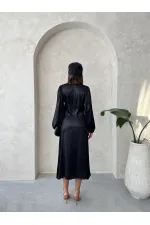 Kraşlı Saten Toptan Etek - Siyah | Topshow | F1915