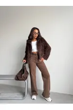 Women's Faux Fur Jacket – Zippered, Soft Textured Modern Winter Coat - DARK BROWN