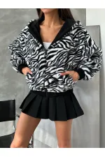Bakılı Peluj Toptan Mont - Siyah Zebra | TOPSHOW | F1650