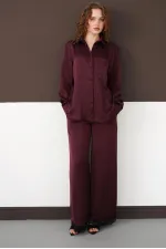 Pleated Hem Lace Wholesale Trousers - Plum | F2102 - Topshow