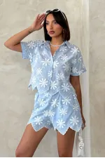 Nakışlı Toptan Şort - Mavi | Topshow