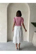 Jupe longue rose brodée à fleurs Topshow (vente en gros)