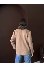 Chemise Topshow rayée en daim scuba (vente en gros) - Marron clair | F1973