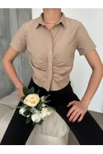 Topshow Stone-Girted Front Gathered Wholesale Blouse