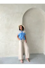 Blouse à lacets en gros - Bleue | Topshow