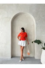 Yaka Detaylı Büzgülü Gömlek - Oranj Topshow