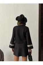 Veste zippée en daim scuba à rayures Topshow - Noir | F1971