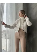 Manteau à boutons en gros - Crème | TOPSHOW | F1547