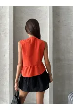 Topshow Orange Front Tie Wholesale Blouse