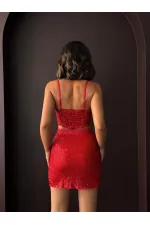 Topshow - Mini-jupe à sequins en gros - Mode chic pour les soirées et les fêtes - Rouge