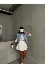 Pitikare Desen Elyaflı Şişme Toptan Yelek - Saks | TOPSHOW | F1741