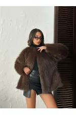 Suni Kürk Toptan Ceket - Kahverengi | TOPSHOW | F1608