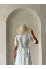 Önden Bağlamalı Nakışlı Vual Bluz - Sarı | Topshow