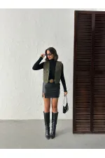 Topshow - Gilet en daim brodé en gros - Élégance style western - Kaki