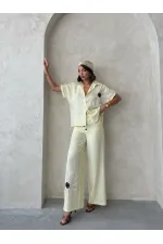 Çiçek Detaylı Pantolon - Sarı | Topshow