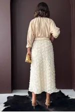 Topshow - Toptan Gül Süzüneli Etek - KREM