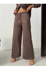 Topshow Şerit Detaylı Scuba Süet Pantolon - Taş | F1972