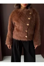 Topshow - Wholesale Rabbit Fur Buttoned Coat - Light Brown