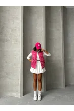 Karışık Baskı Desenli Elyaflı Şişme Toptan Yelek - Fuşya | TOPSHOW | F1749