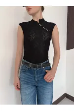 D 2997 KOLSUZ DANTEL BLUZ - SİYAH