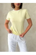 Bisiklet Yaka t-Shirt   Sarı Krem | Topshow