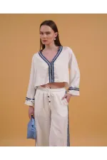 Kot Şeritli Toptan Gömlek - Krem | Topshow | F1888