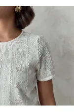 Nakışlı Dantel Bluz - Ham | Topshow