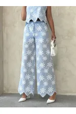 Nakışlı Toptan Pantolon - Mavi | Topshow