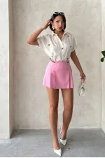 Kemer Detaylı Şort Toptan Etek - Pembe | Topshow