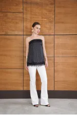 Bustier en satin noir à pois et détails en dentelle | D2963 - Topshow