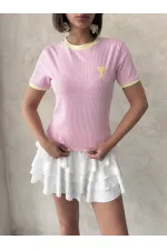 T-shirt brodé rose et jaune | Topshow