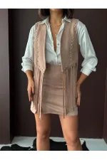 Topshow Püsküllü Droplu Yelek - Vizon | F1806