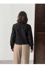 Topshow - Toptan İşlemeli Uzun Kollu Kadın Bluz - Şık Ve Modern- Siyah