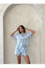 Nakışlı Toptan Şort - Mavi | Topshow