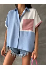 Topshow Blue Powder Front Pocket Wholesale Shirt