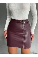 Fermuarlı Deri Toptan Etek - Bordo | TOPSHOW | F0125