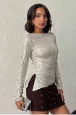 Blouse à manches longues à sequins brillants en gros - Pierre | F2060