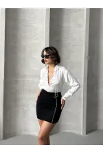 Süet Fermuarlı Toptan Etek - Siyah | TOPSHOW | F0121