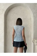 Blouse en dentelle à manches zéro - Bleue (vente en gros) | Topshow