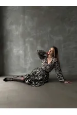 Leopar Çizgili Toptan Elbise - Siyah | TOPSHOW | F1591