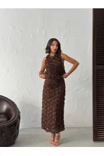 Topshow - Toptan Gül Süzüneli Etek - Kahve