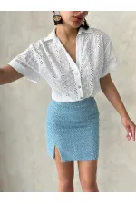 Pullu Kot Etek - Mavi Topshow