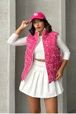 Karışık Baskı Desenli Elyaflı Şişme Toptan Yelek - Fuşya | TOPSHOW | F1749