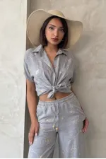 Nakışlı Toptan Gömlek - Gri Dsn2 | Topshow