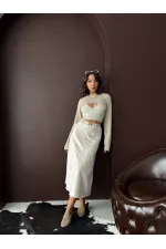 Topshow Scuba Suede Skirt - Stone | F2004