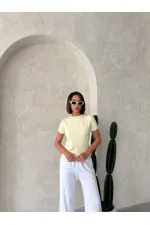 Bisiklet Yaka t-Shirt   Sarı Krem | Topshow