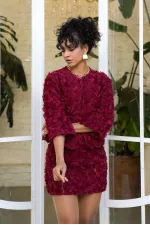 Veste en tulle à motif rose bordeaux Topshow (vente en gros) | F1754