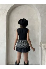 Nakışlı Kolsuz Toptan Bluz - Siyah Siyah | Topshow